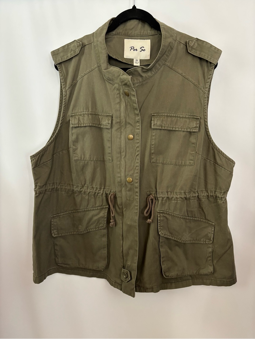 Per Se Utility Vest Olive Green Plus Size 2X